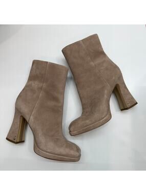 $180 Sam Edelman Taupe Heeled Platform Jaye Boots 8.5 in Cashmere Suede Color